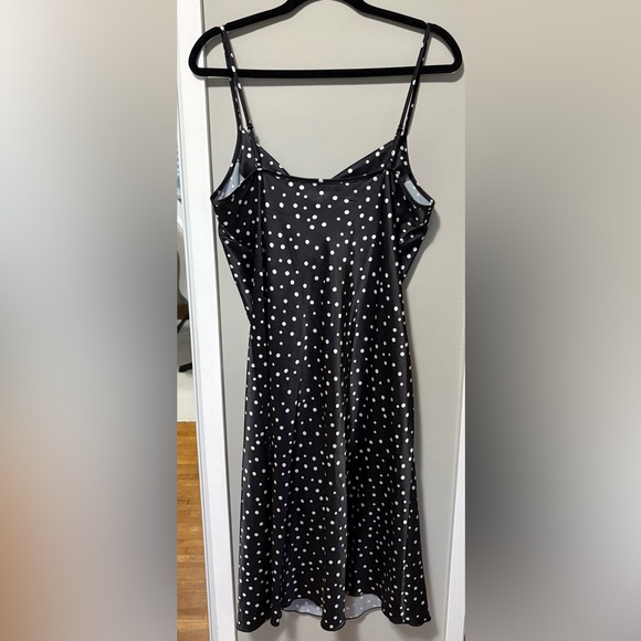 Bebe Black and White Polka Dot Satin Midi Sheath Dress - Picture 6 of 6